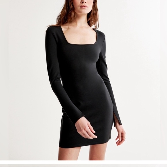 Abercombie Black Square Neck Bodycon Long Sleeve Dress - Picture 1 of 7